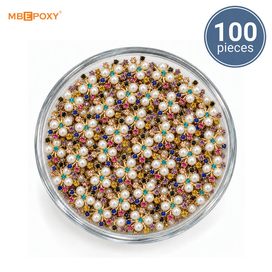 Pearl & Rhinestone Starburst - Gold Tone