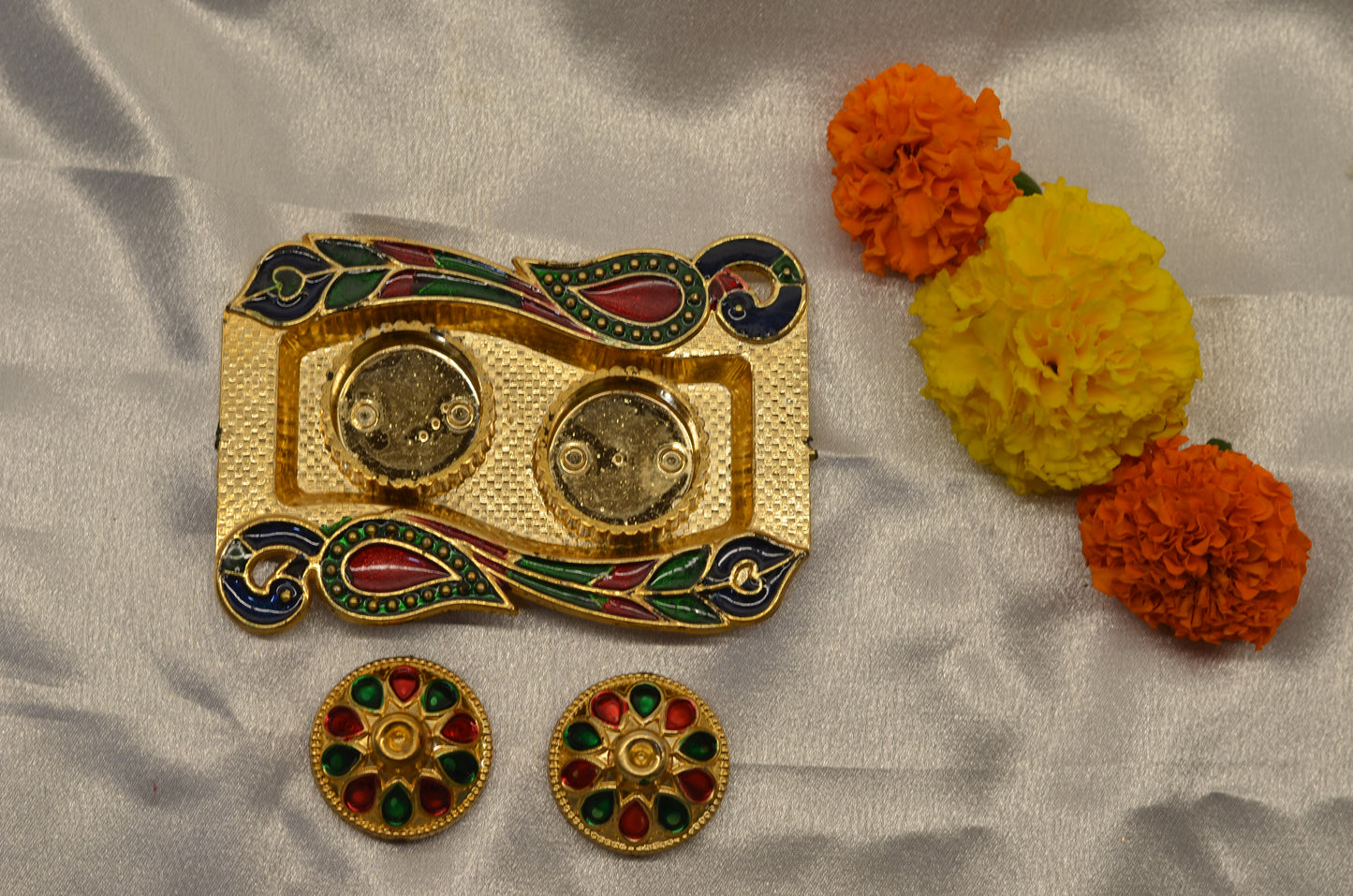 peacock square pooja thali