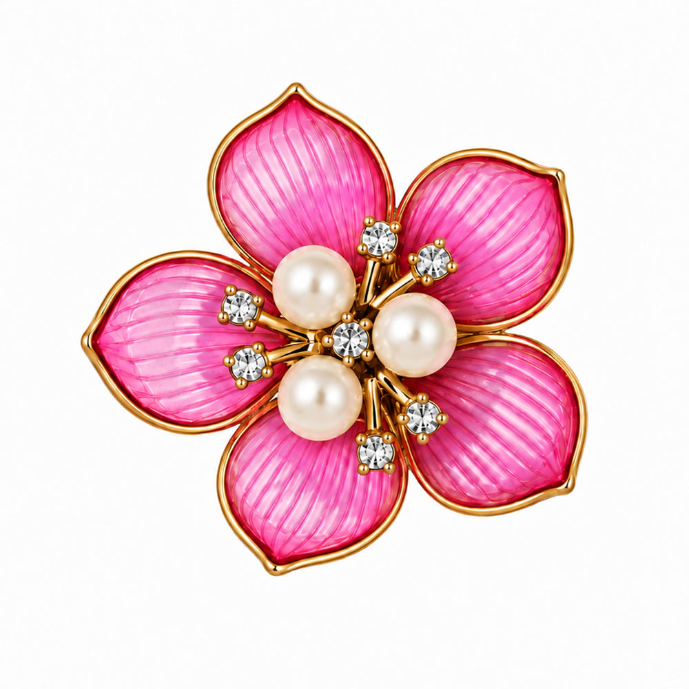 Dark Pink Pearl Flower Charm
