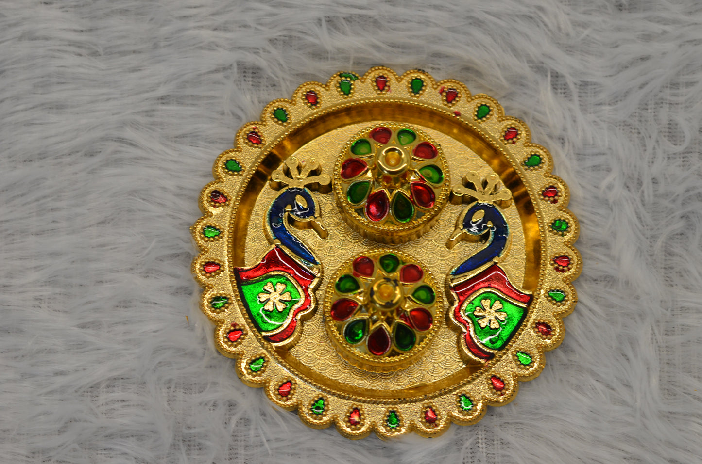 Peacock round pooja thali