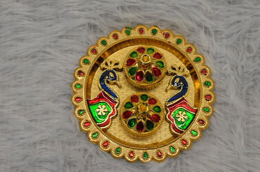Peacock round pooja thali
