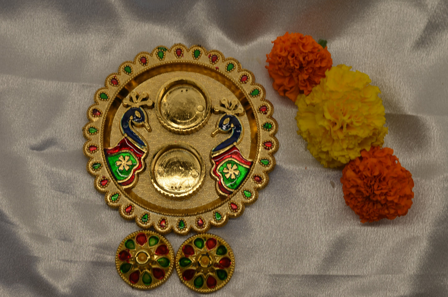 Peacock round pooja thali