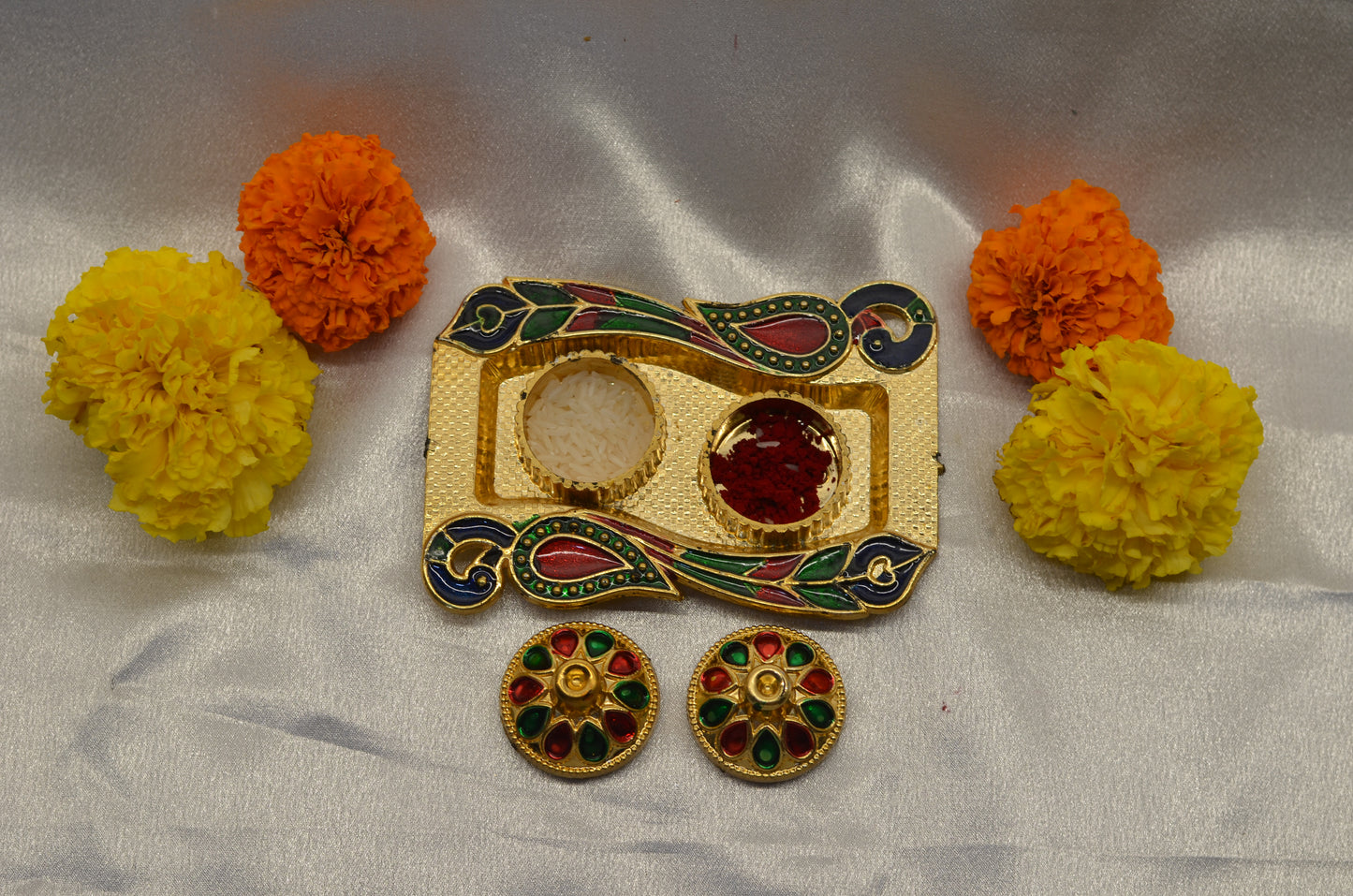 peacock square pooja thali