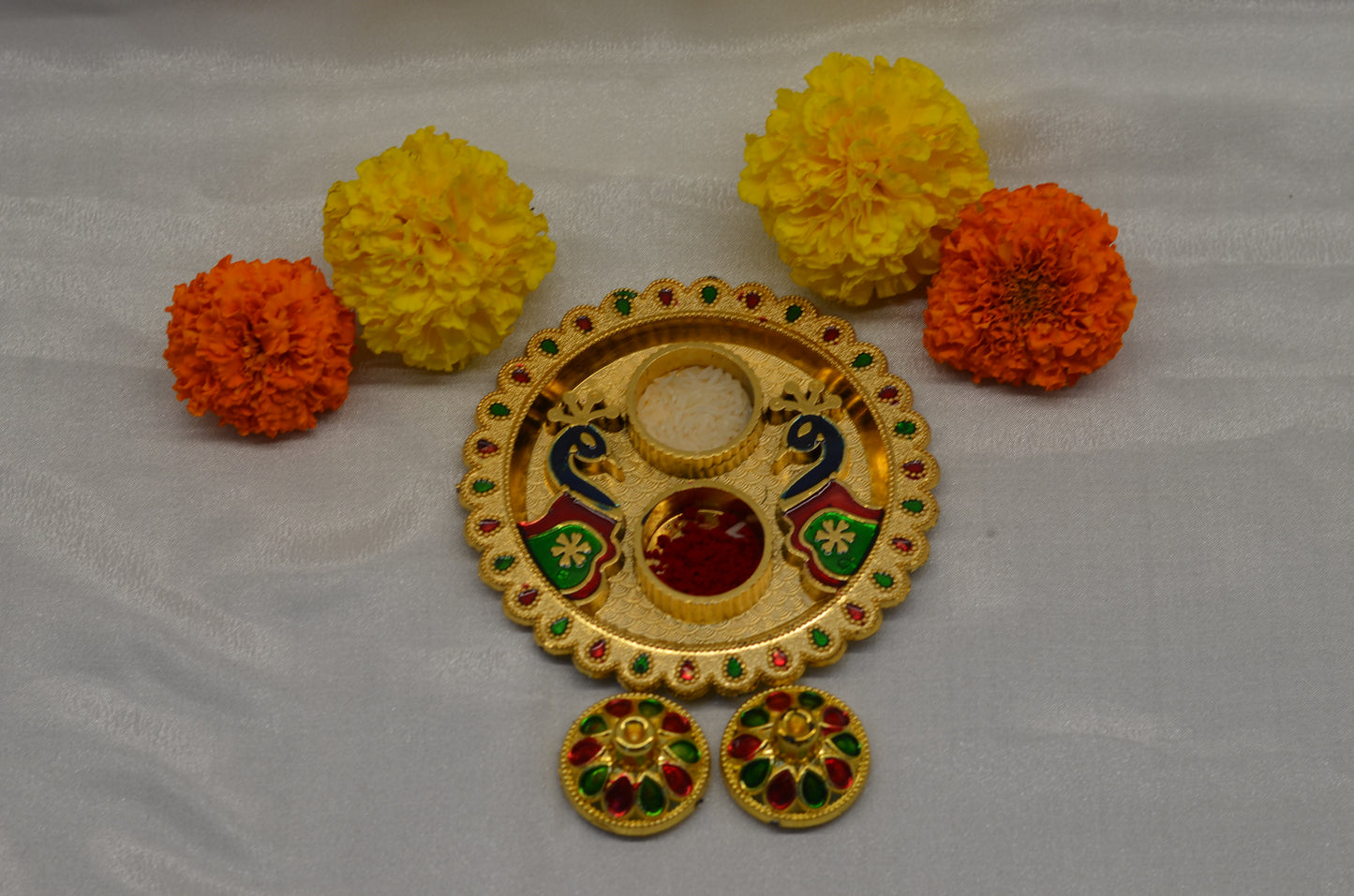 Peacock round pooja thali