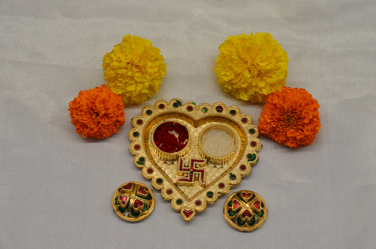 Heart Swastik pooja thali
