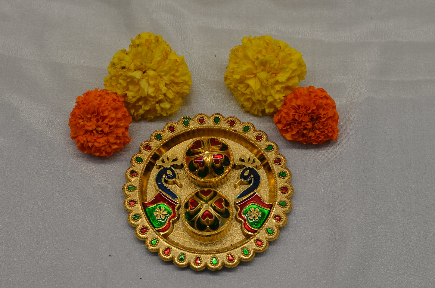 Peacock round pooja thali