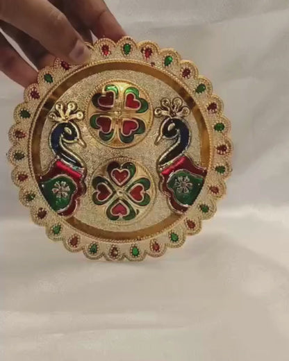 Peacock round pooja thali